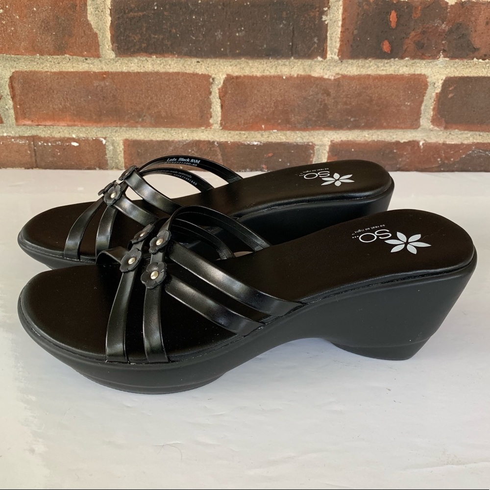 SO black Leda slip on heeled sandals